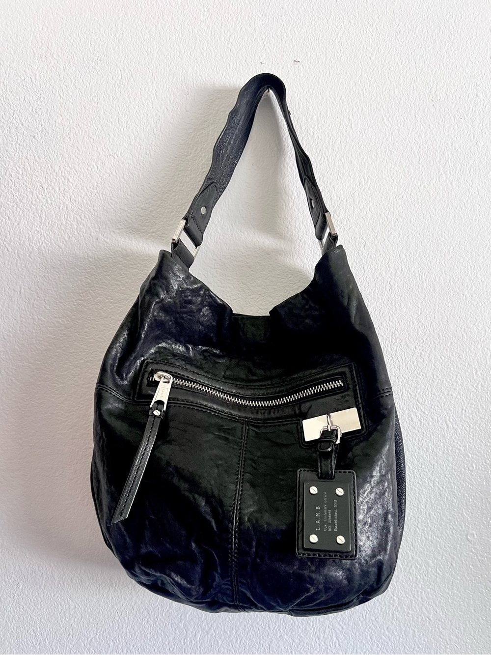 L.A.M.B. Black Leather Hobo Bag